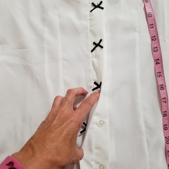White long sleeve blouse with black bows Semi-Sheer Size Small/Medium - Picture 3 of 7